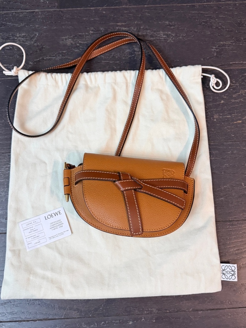 Loewe Brown Gate Mini Light Caramel Calfskin Leather Crossbody Shoulder Bag